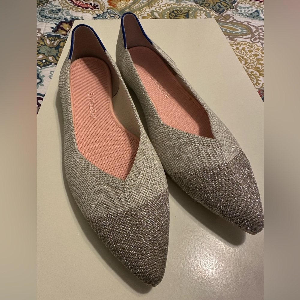 Rothy's The Point Diamond Metallic Shimmer Flats Shoes Sz 11.5